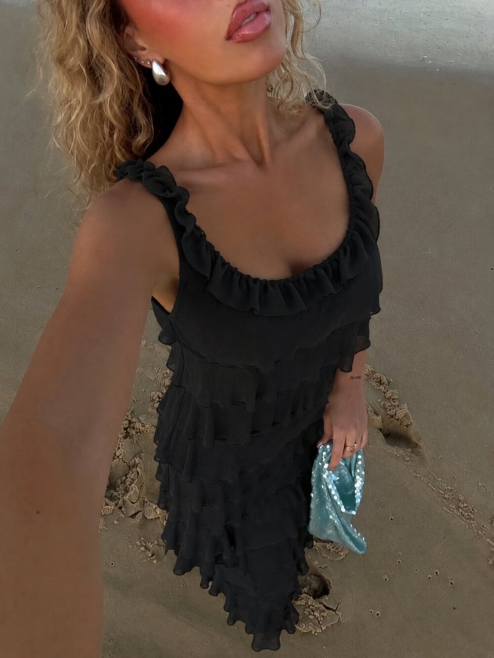 INC Black Tiered Midi Dress Size Small Short Sleeveless